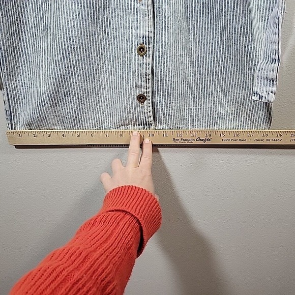 VTG 80s 90s ACID WASH Striped Denim OVERALLS JUMPER bleached mini dress SZ 9/10 - Picture 13 of 13